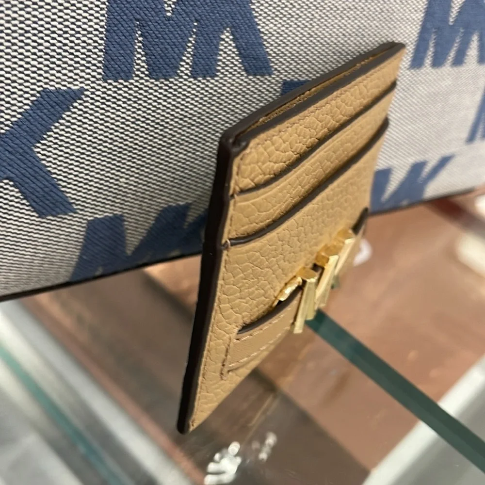 MICHAEL KORS Reed Large Pebbled Leather Card Holder Case Camel  NWT